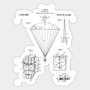 Parachute Patent - Sky Diving Art - Black And White Sticker